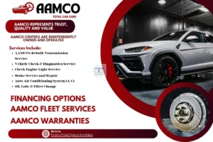AAMCO center with a mechanic working under the hood of a car
