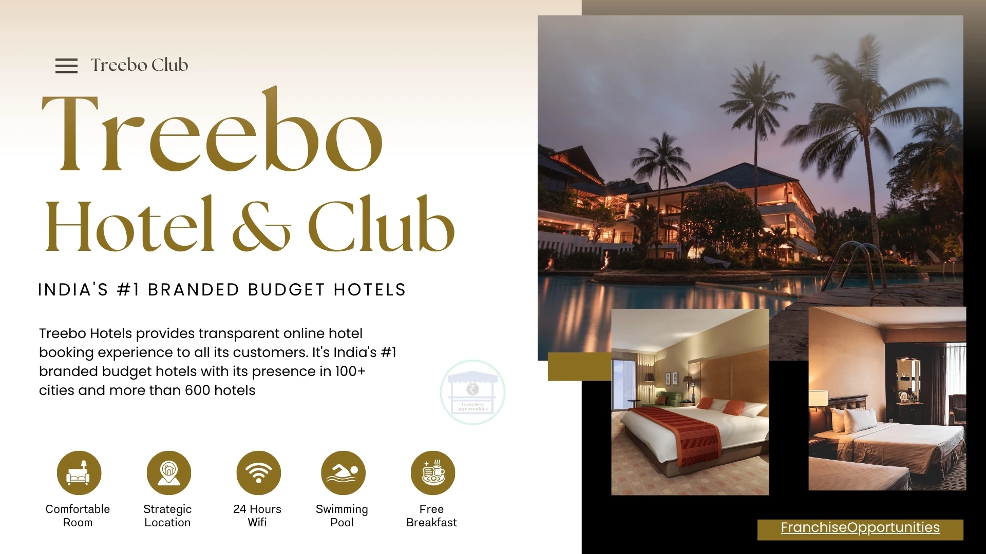 A Treebo hotel building with a reception area and branding