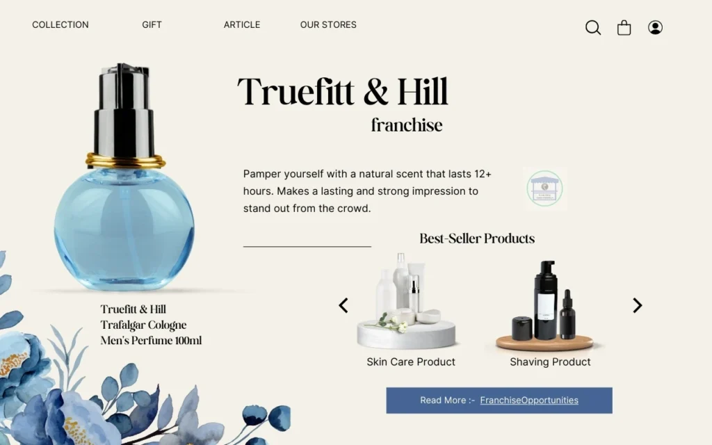 Elegant salon setup of a Truefitt & Hill franchise with stylish chairs and grooming tools