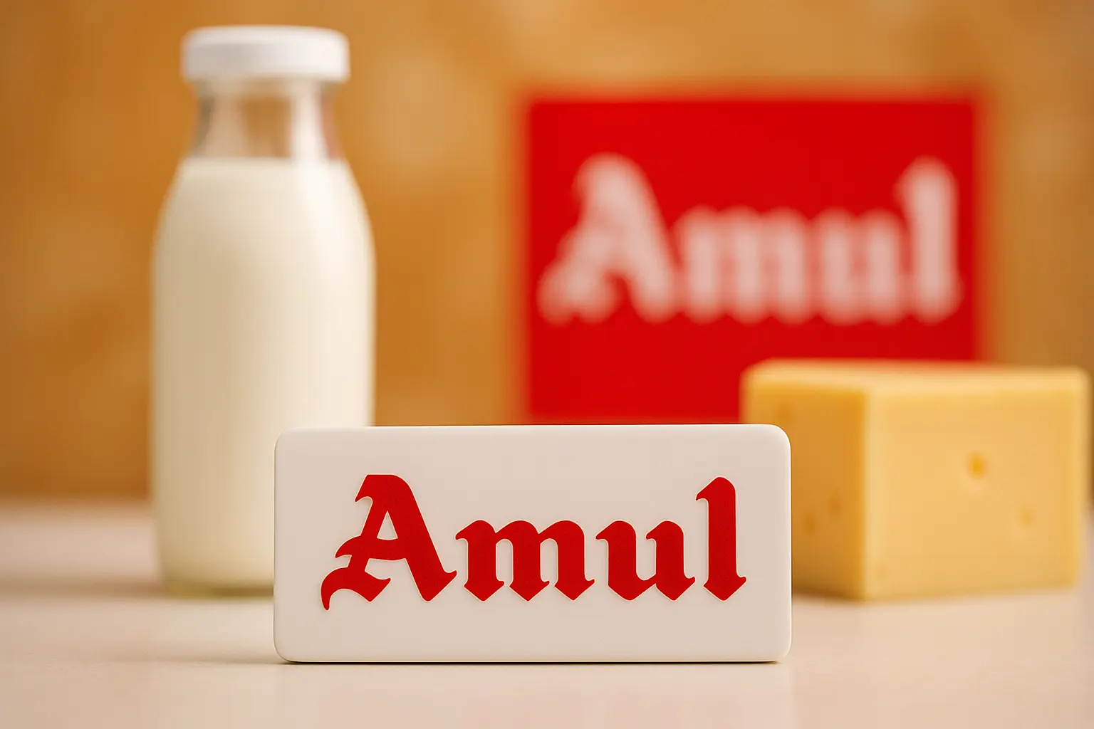 Amul franchise products including milk and cheese with Amul branding