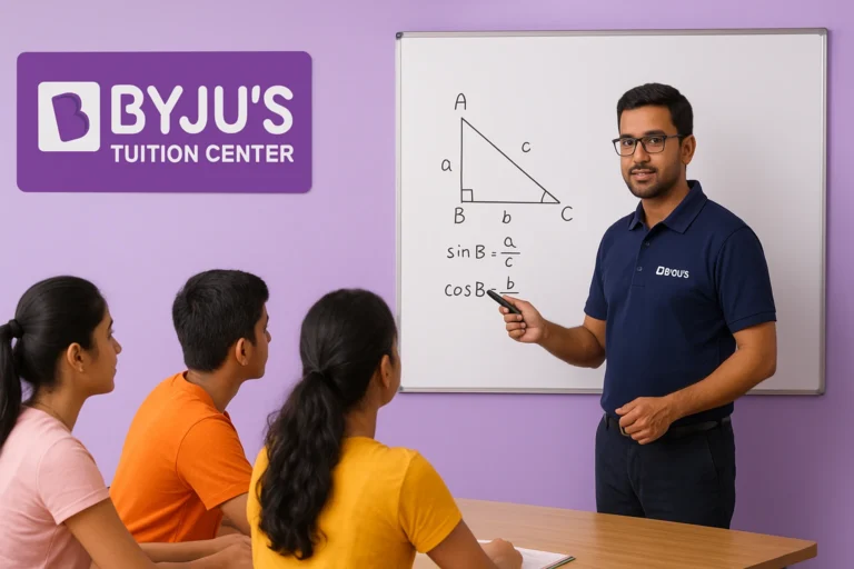 BYJUS Tuition Center teacher explaining trigonometry to students in a classroom setting