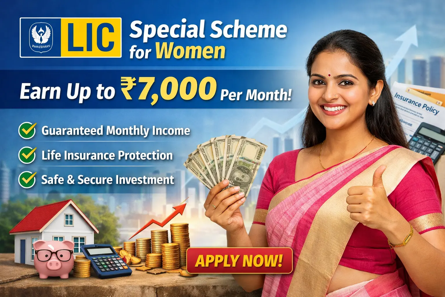 LIC women special scheme 2025 offering monthly income up to 7000 rupees with safe investment benefits