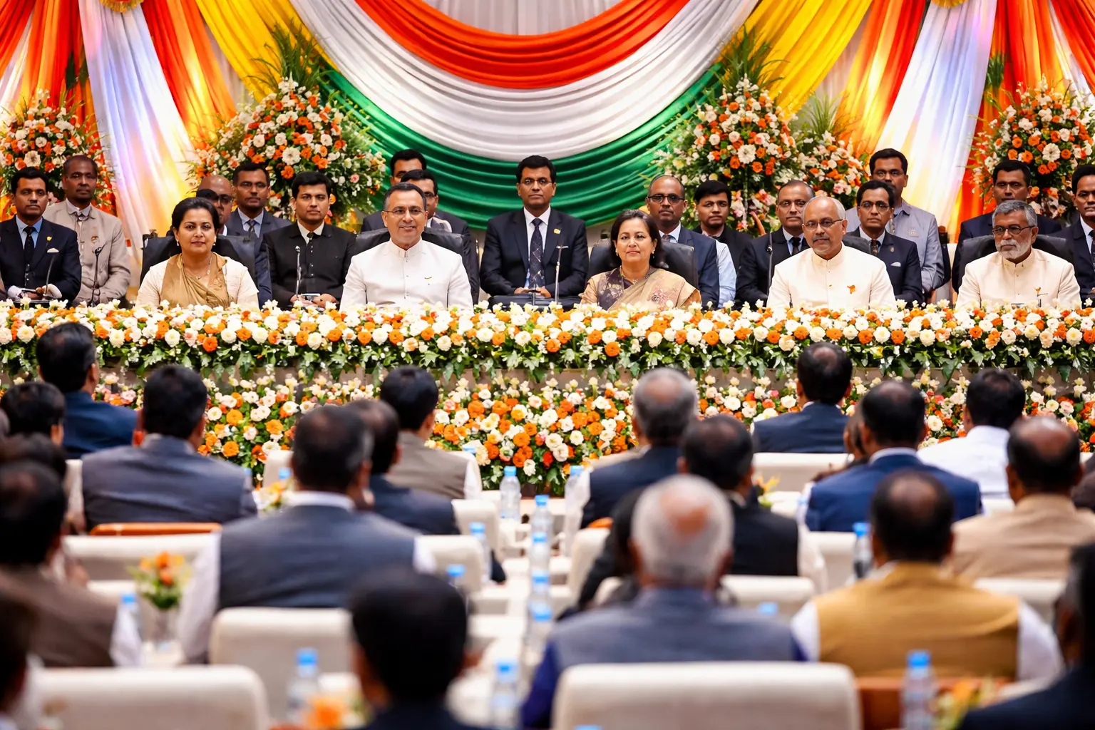 Leaders attending the All India Presiding Officers Conference in Lucknow during the national legislative meet