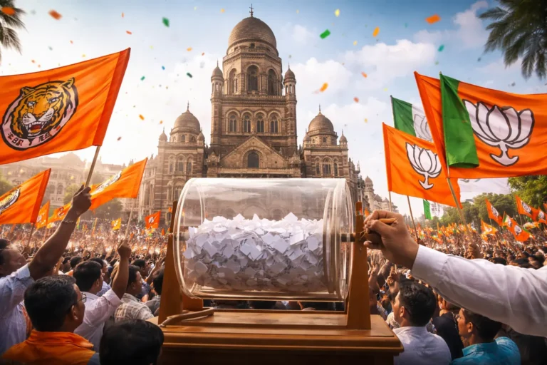 Mumbai Mayor Election 2026 lottery drama outside BMC headquarters with political crowd