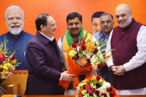 Nitin Nabin being felicitated by PM Narendra Modi at BJP headquarters after taking charge as BJP national president