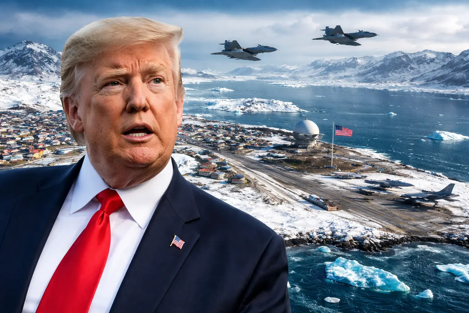 Donald Trump seen against Greenland’s icy landscape during Arctic security talks as US steps back from force plan