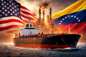 Trump Venezuela oil deal showing oil tanker symbolizing fifty million barrels of crude heading to the United States