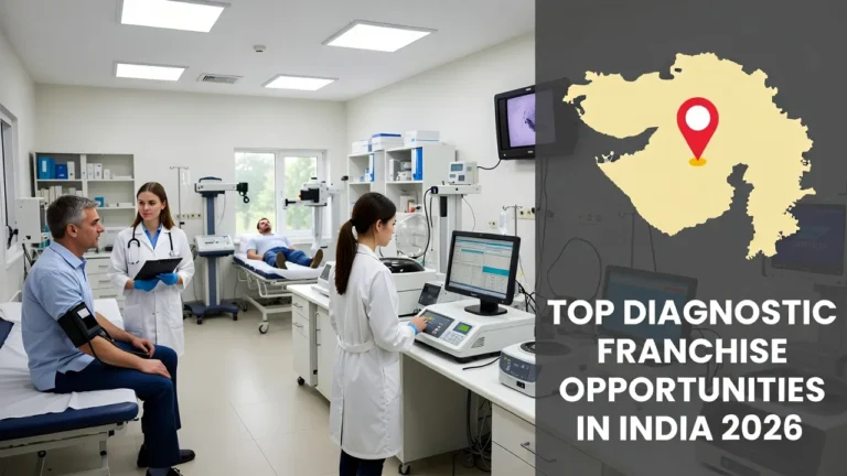 Modern diagnostic lab interior in India with medical equipment and staff for preventive healthcare franchise opportunities in 2026