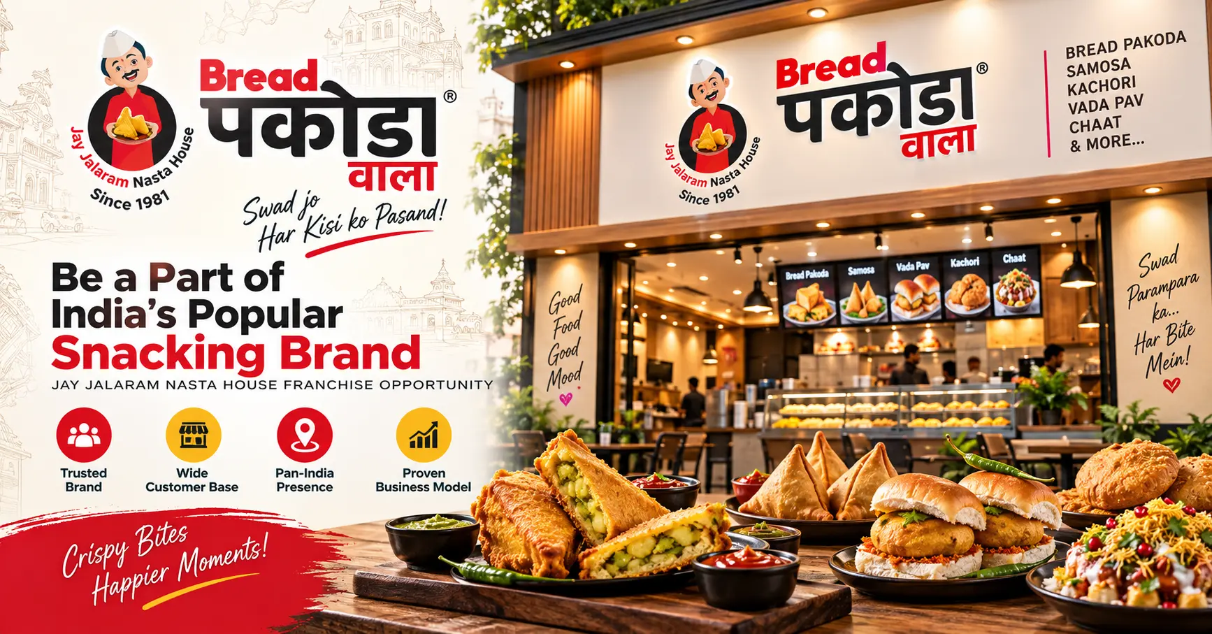 Bread Pakodawala franchise counter serving freshly fried bread pakoda and Indian street-food snacks