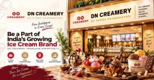 DN Creamery ice cream franchise outlet serving scoops, thick shakes, sundaes, waffles and falooda in Gujarat