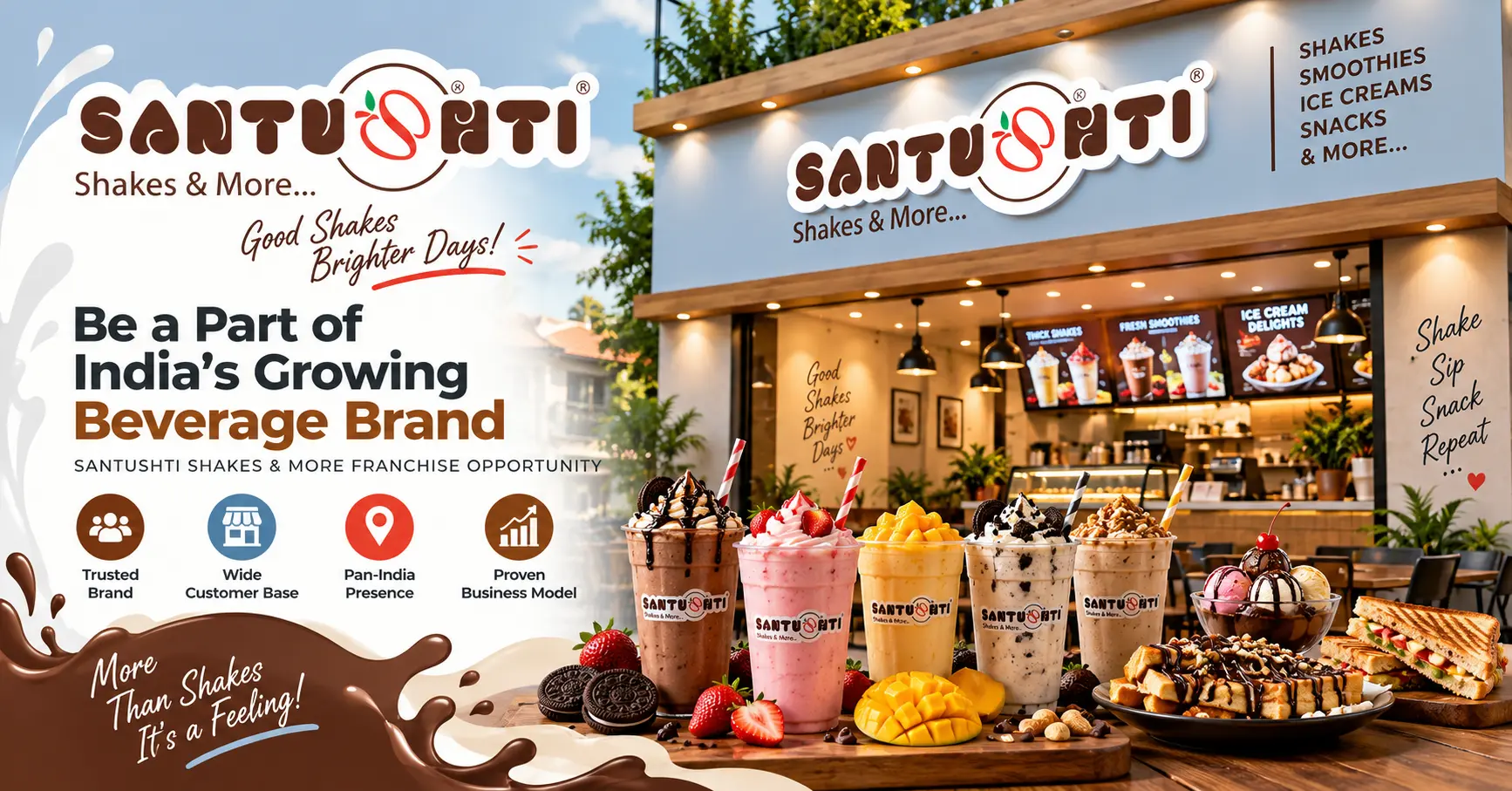 Santushti Shakes & More dessert outlet serving thick shakes, milkshakes, waffles and ice cream in India